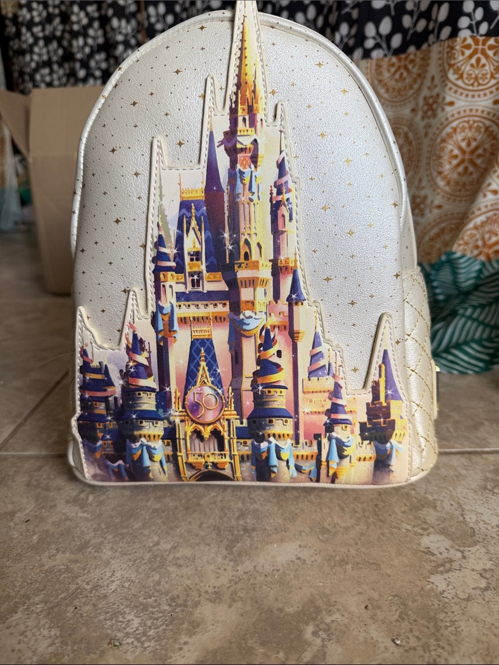 Loungefly White Castle Skyline Mini Backpack with Multicolor Print